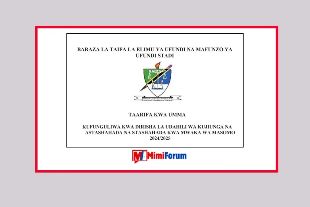 Fursa ya Kujiunga na Vyuo vya Diploma vya NACTVET 2025/2026